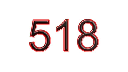 red 518 number 3d effect white background