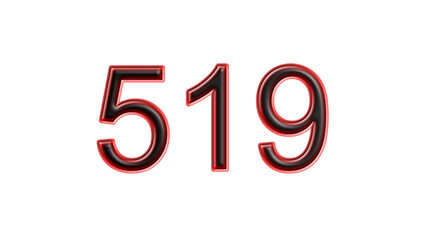 red 519 number 3d effect white background