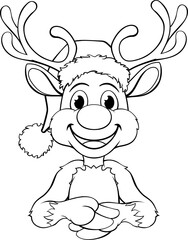 Cartoon Reindeer in Santa Hat Christmas