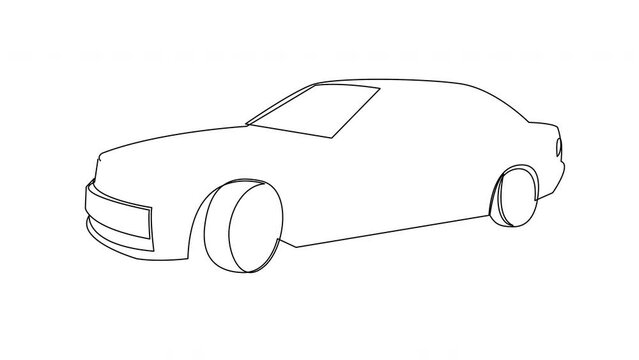 Self drawing animation of single line draw sporty car. Race car vehicle transportation concept. One continuous line draw. Full length animated illustration.