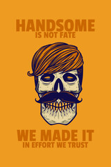 skull head wear wig card poster vector illustration