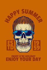 skull head with hair and glasses card poster vector illustration