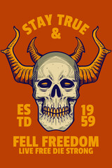 skull head with long horn card poster vector illustration