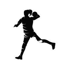 Handball player throwing ball - Handball players isolated vector silhouette on white background