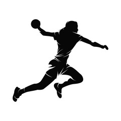 Handball player throwing ball - Handball players isolated vector silhouette on white background