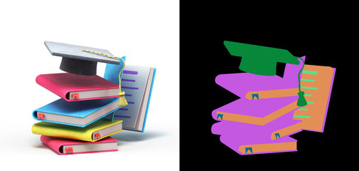 self learning concept blank books in stack 3d illustration on white with alpha