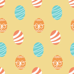 Pastel Easter egg seamless pattern, pink blue yellow white textile design, vector illustration
