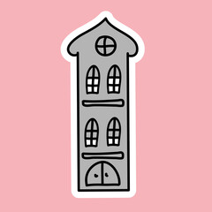 Cute gray house hand drawn, childish vector illustration for wallpaper design