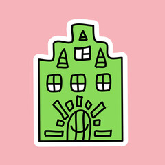 Cute green house hand drawn, vector illustration for wallpaper and decoration