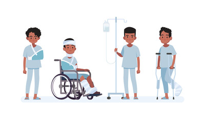 Set of sick black men in different characters.