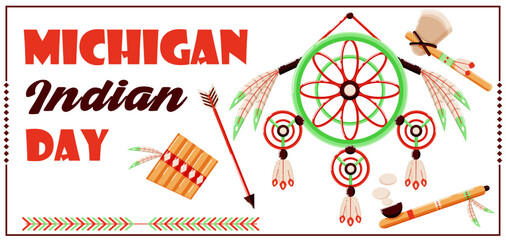 Michigan Indian Day, indian tribal equipment. Suitable for events