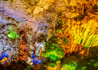 Stalactites in caves in Halong Bay, Vietnam