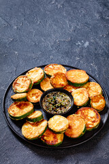 Hobak Jeon, pan fried zucchini with dipping sauce