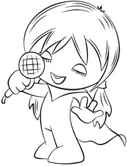 Chibi singer. Element for coloring page. Cartoon style.