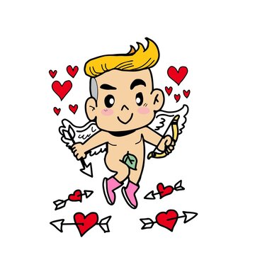 cartoon cupid boy and heart