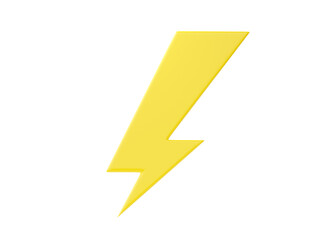 Lightning 3d icon render - thunder power, energy quick bolt and electric flash. Fast thunderbolt cartoon symbol