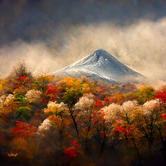 Fototapeta premium Illustration of the mountain during autumn