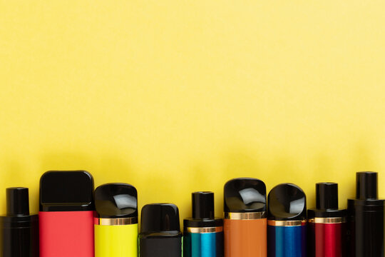 vape, disposable electronic cigarettes, a set of different smoking sticks, copy space