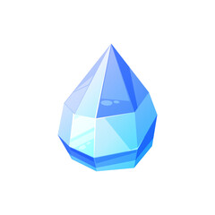 Blue gemstone crystal, vector jewel gem. Sapphire gemstone crystal, drop shape