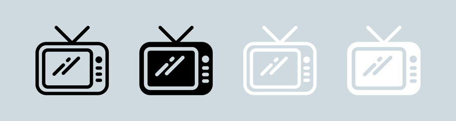 Tv icon set in black and white. Retro tv signs vector illustration.