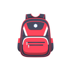 Obraz premium Backpack bag or travel back pack, school and sport rucksack, vector flat icon. Red backpack for camping, hiking and trekking, schoolbag suitcase, kids and expedition carryon accessory bag with pockets