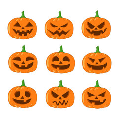 Set Pumpkins Halloween Vector Illustraition.