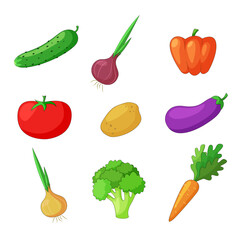 Set of fresh healthy vegetables vector design elements.