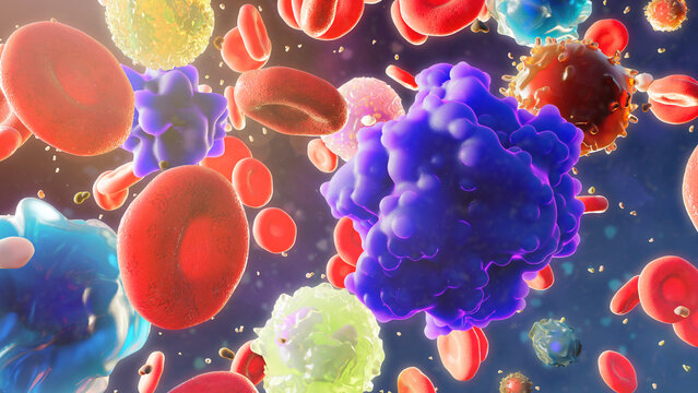Blood cells with circulating tumor cells, illustration