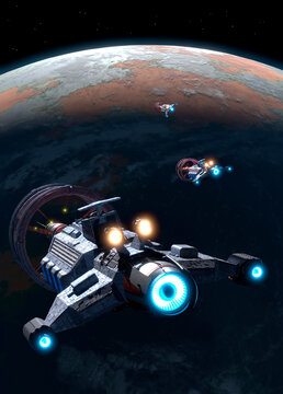 Spaceships Arriving at Alien Planet