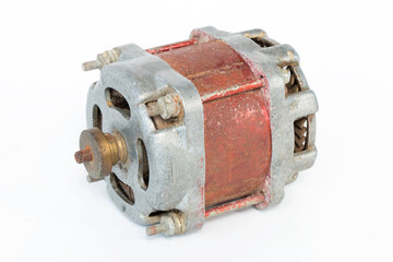 rusty old electric motor on a white isolated background