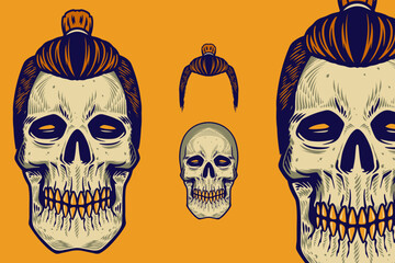 skull head with hair vector illustration
