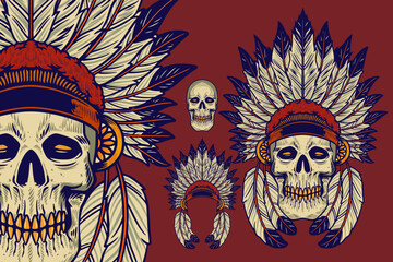 skull head wear indian headdress vector illustration