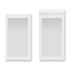 Mock up packaging boxes with hang tab and transparent window.