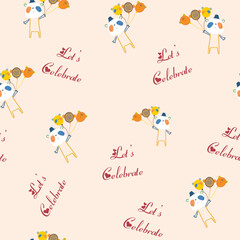 BABY TODDLER PARTY ANIMAL SHAPE BALLONS WITH LETS CELEBRATE TEXT REPEAT PRINT SEAMLESS PATTERN VECTOR