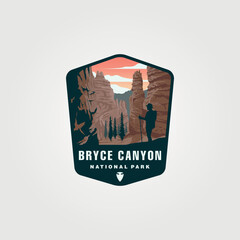 bryce canyon vector logo vintage illustration design, national park sticker patch design - obrazy, fototapety, plakaty