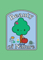 BEAUTY OF NATURE SPRING SUMMER OUTDOOR TREE MUSHROOM APPLE SNAIL FLOWER APPLE GRAPHIC VECTOR