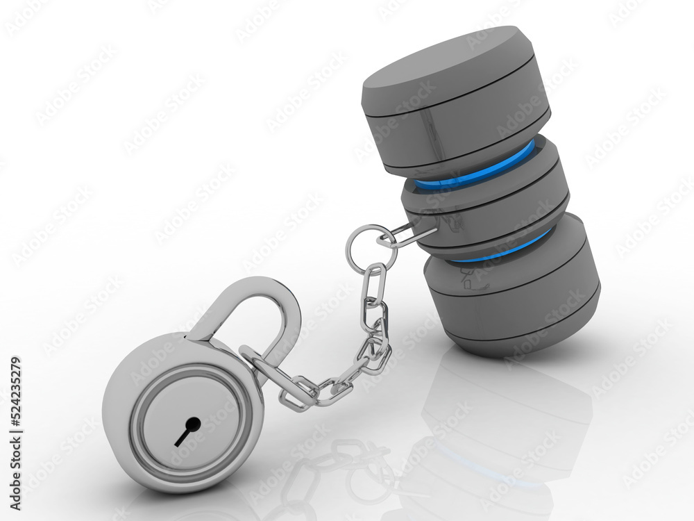 Poster 3d rendering database storage data base protected lock