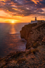 Fototapeta na wymiar Sunset at the Sagres lighthouse in Sagres Algarve,Portugal