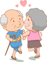 Cartoon illustration of grandparents dancing together with love. National grandparents' day.	