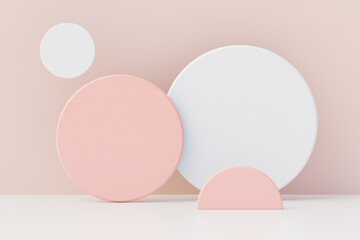 Pearl circle peach wall minimal abstract background. Pastel color mockup. 3D Rendering