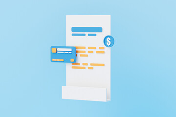 3D bill payment with credit card and financial for online shopping, bill online payment credit card with payment protection concept. For business finance. 3D Rendering