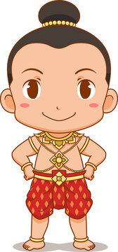 Cartoon character of Thai Boy in traditional costume.	