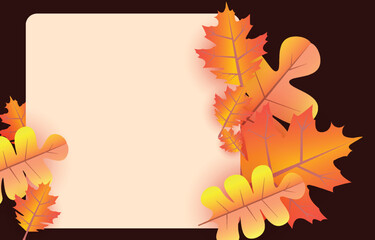 Naklejka na ściany i meble Autumn background with leaves golden yellow with square frames, and free space ,fall concept,For wallpaper, postcards, greeting cards, website pages, banners, online sales. Vector illustration