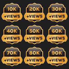 youtube 10k views to 90k views celebration thumbnail vector set, 10k plus views badge