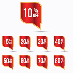 different percent discount offer banner and price tag set, up to 10,15,20,40,50,60,70,75 percent off label