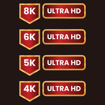 golden 4k ultrahd,5k ultrahd,6k ultrahd,8k ultrahd video resolution icons