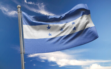 Honduras Flag is Waving Against Blue Sky with Clouds