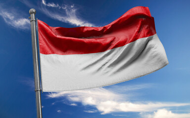 Naklejka na ściany i meble Indonesian Flag is Waving Against Blue Sky with Clouds
