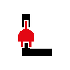 Letter L Electricity or Electrical Logo Concept with Electric Plug Vector Template
