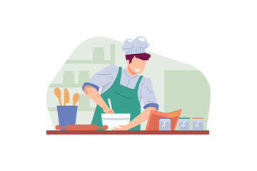 worker cooking in the kitchen